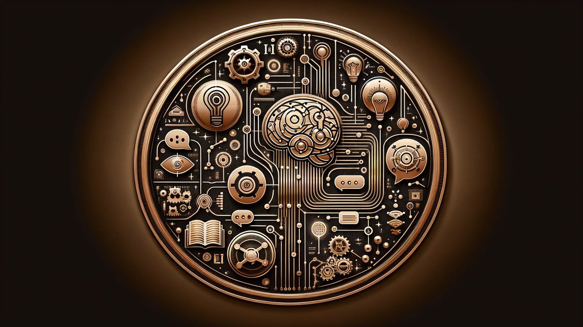 Conceptual art of the synergy between human intelligence and artificial intelligence, showcasing neural networks, digital text, and traditional intellect symbols on a bronze background, representing the creativity and technical prowess of GPTs and prompt engineering.